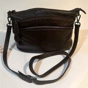 HESHE Dark Brown Pebble Leather Crossbody Bag – Classic Everyday Style
